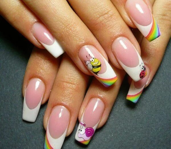 Летние маникюры френч Маникюр № 1164 - Дизайн, фото и описание образца Rainbow nails, Nails inspiratio