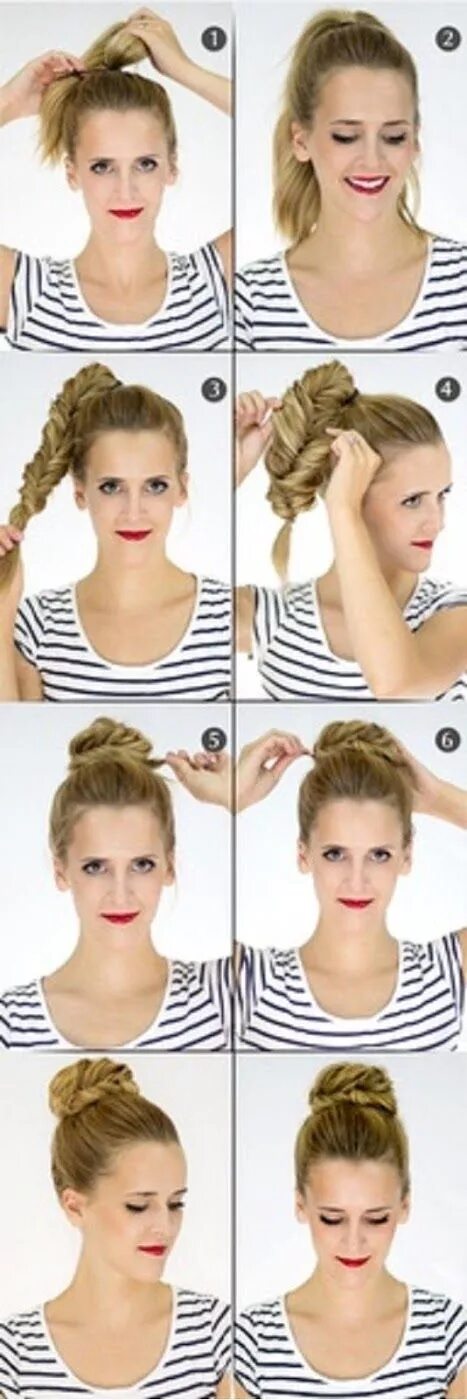 Летние прически на средние Make a Fishtail Bun For Your Self hairstyles tutorial Hair styles, Hair beauty, 