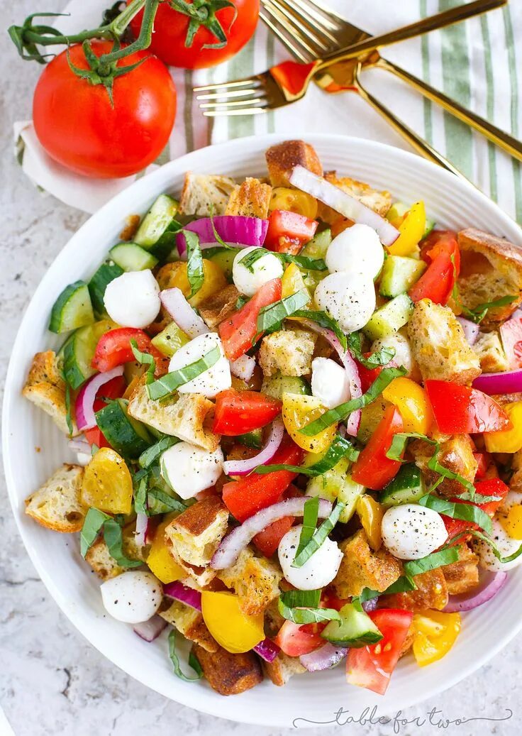 Летние рецепты с фото простые Summer Panzanella - Panzanella Salad with Summer Produce Recipe Recipes, Panzane