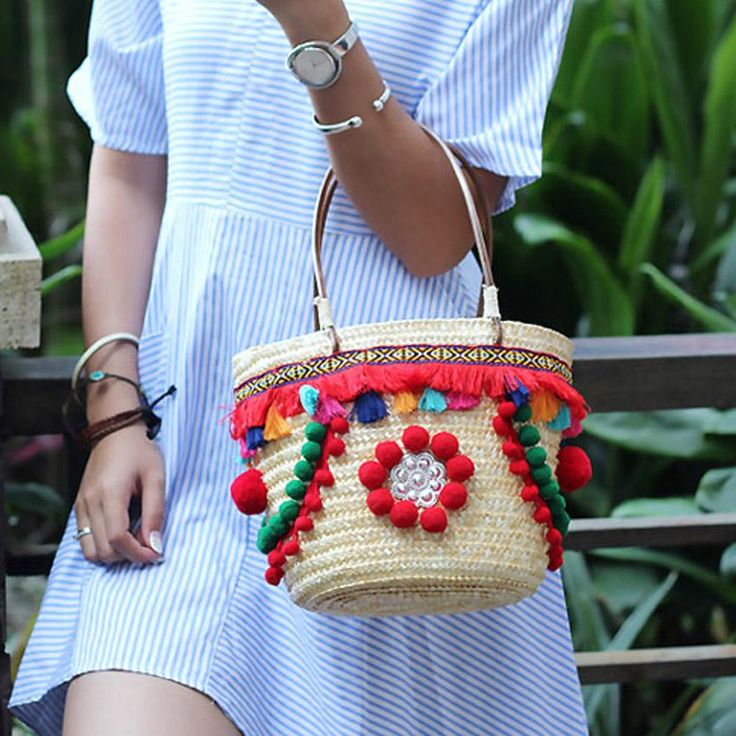 Летние сумки фото Vintage Colorful Pompon Handbag Bags, Woman bags handbags