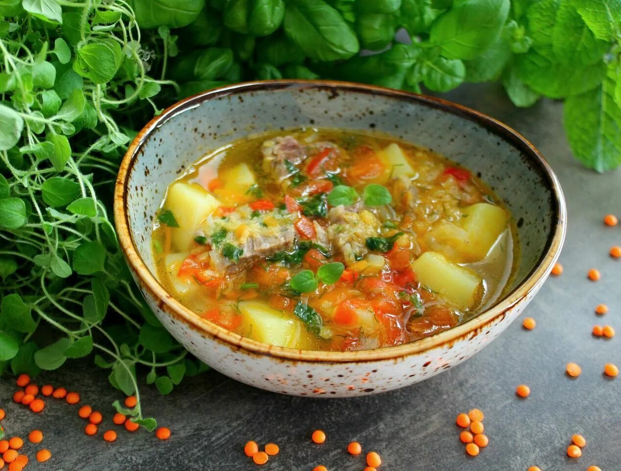 Летние супы рецепты с фото Суп из чечевицы с мясом и картофелем рецепт фото пошагово и видео - 1000.menu