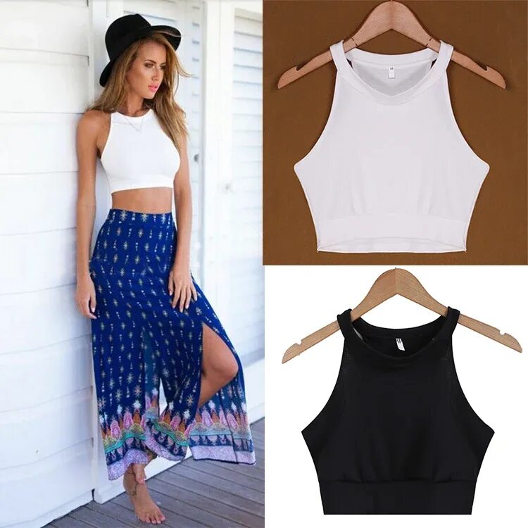 Летние топики фото Sexy Crop Top Women Tank Tops Summer Beach Cropped T Shirts Sleeveless O Neck Ha
