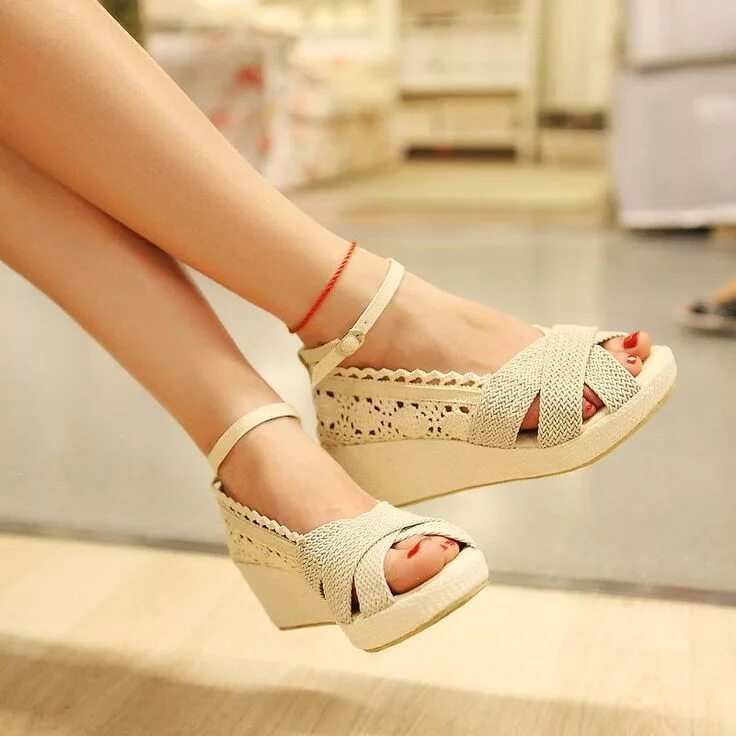 Летние туфли женские фото Ankle Strap Linen Women Sandals Wedge Heels Shoes for Summer 4706 Ankle strap sh