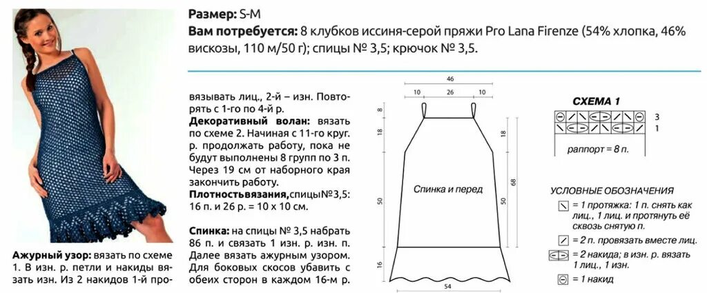 Летние вязаные платья спицами со схемами Схема вязания летнего платья спицами