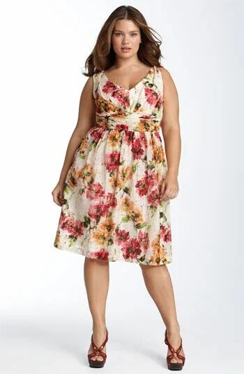Летним платьем для полных женщин фото Suzi Chin for Maggy Boutique Rose Print Sleeveless Dress (Plus Dresses, Dress pa