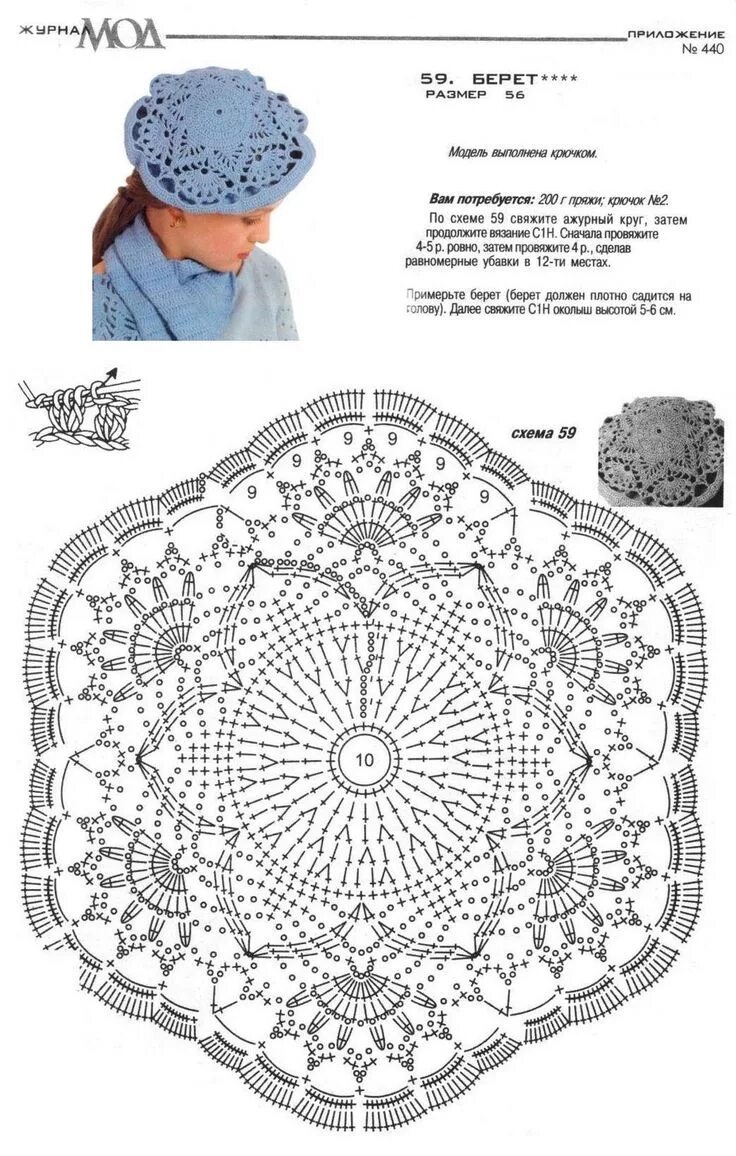 Летний берет для начинающих крючком схема Crochet Lacy Beret Breien en haken, Haken, Breien haken