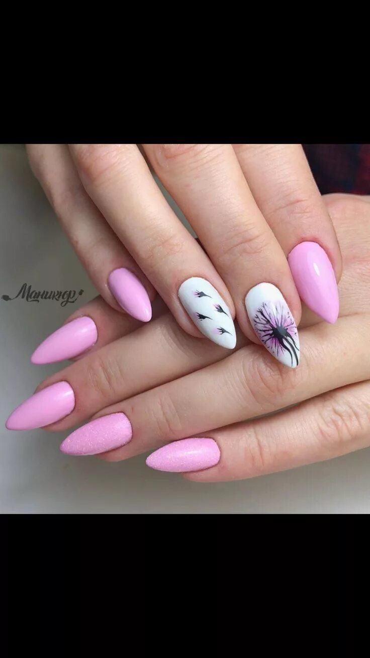 Летний дизайн маникюра миндаль нежный Весна на ногтях Nails, Beauty