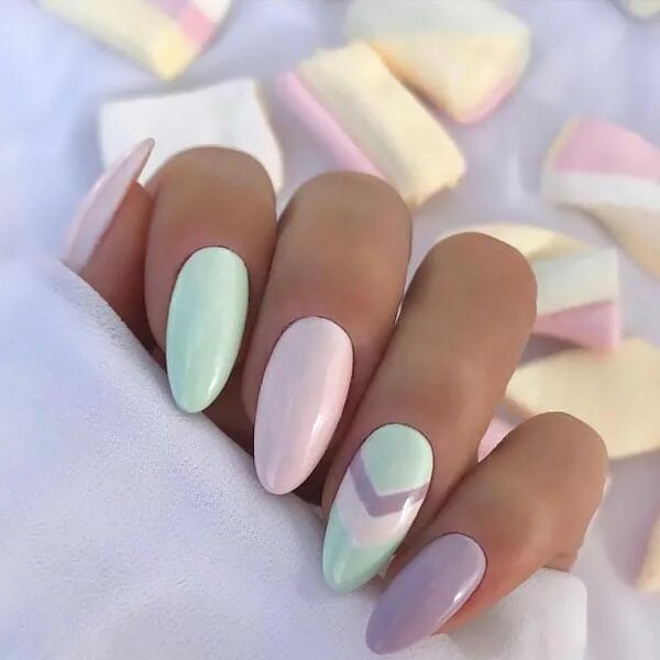 Летний дизайн маникюра миндаль нежный 60 Almond Shape Nail Designs To Admire Lilac nails, Mint nails, Pastel nails