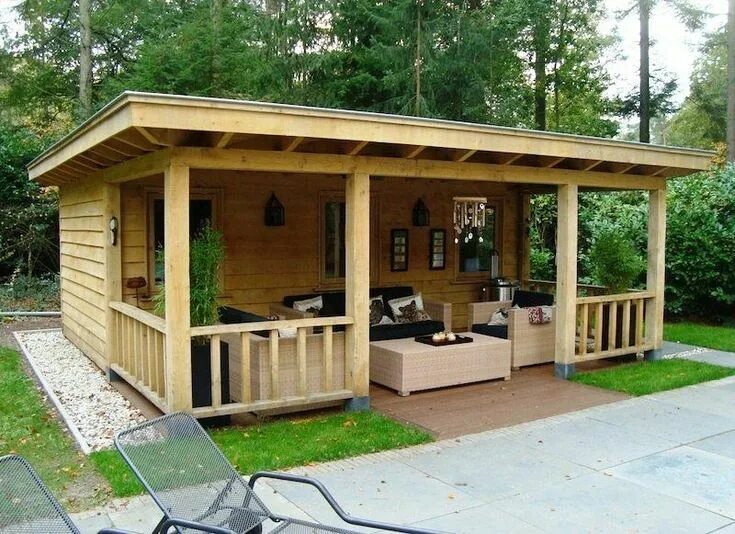 Летний домик с террасой проекты фото Проекты бань с террасой и барбекю - фото Backyard storage sheds, Shed design, Ba