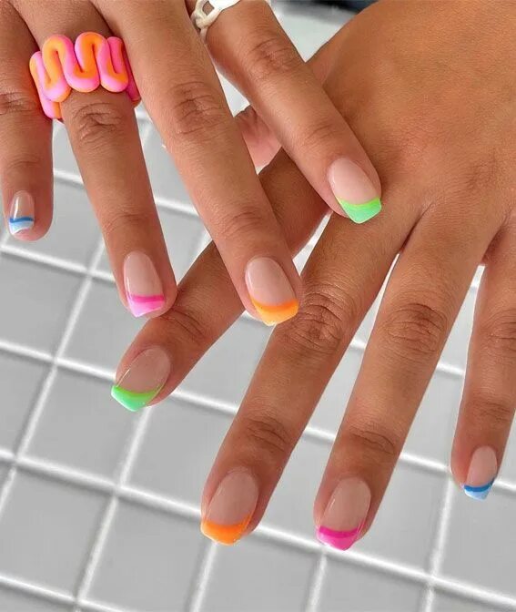 Летний френч маникюр 2024 40 Cute & Coloured French Tip Nails : Colourful & Funky Funky French Tips Gel na