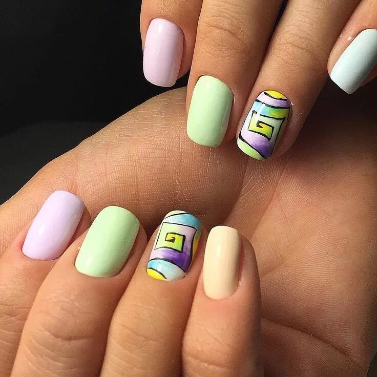 Летний маникюр на короткие квадратные ногти Pin on Маникюр, ногти / manicure,nails Rainbow nails, Short nails, Nail art desi