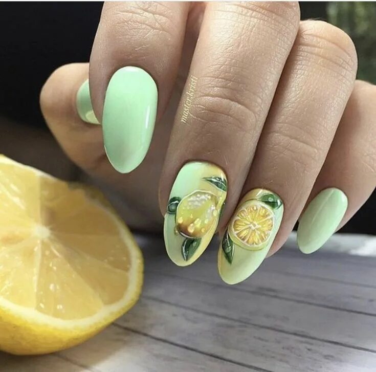 Летний маникюр с рисунком фото 35+ Refreshing Lemon Acrylic Nails Art 2023 Lemon nails, Pretty nail art designs