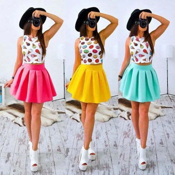 Летний мода женская одежда Платье AliExpress 2018 Women Summer New Style Cute Print Dress Two Pieces Clothi