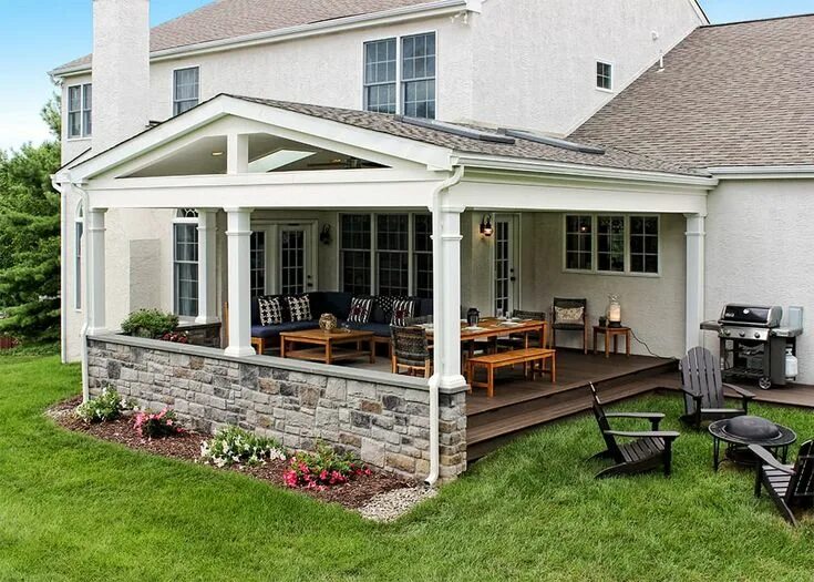 Летний пристрой к дому фото Custom Deck / Porch, Malvern PA - Keystone Custom Decks Patio deck designs, Back