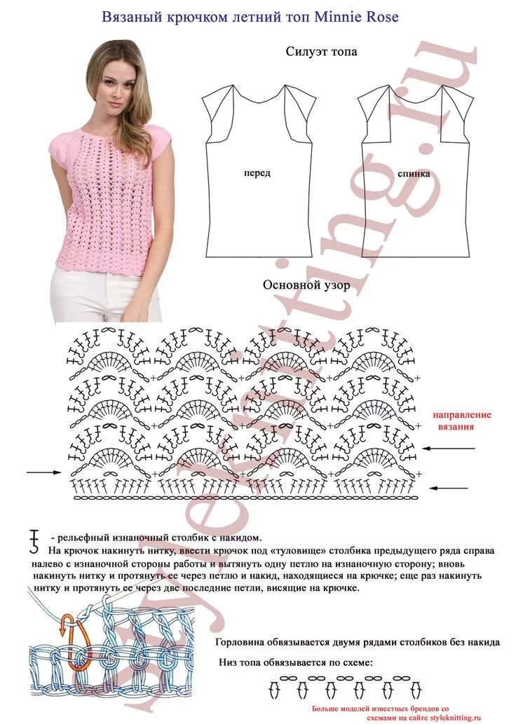 Летний топ крючком со схемой http://styleknitting.ru/ Связанные крючком топы, Связаные крючком платья, Вязана