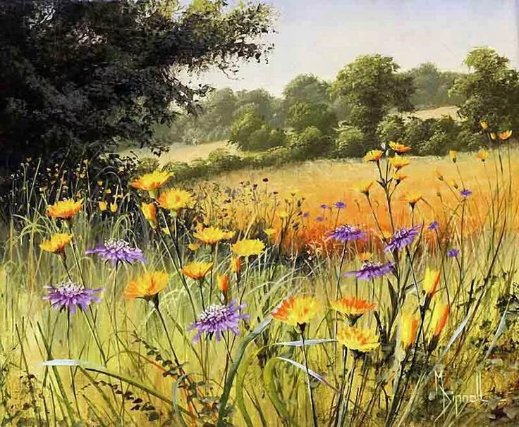 Летняя картина фото Полевое разнотравье на картинах Mary Dipnall Pinturas de paisagem a óleo, Paisag