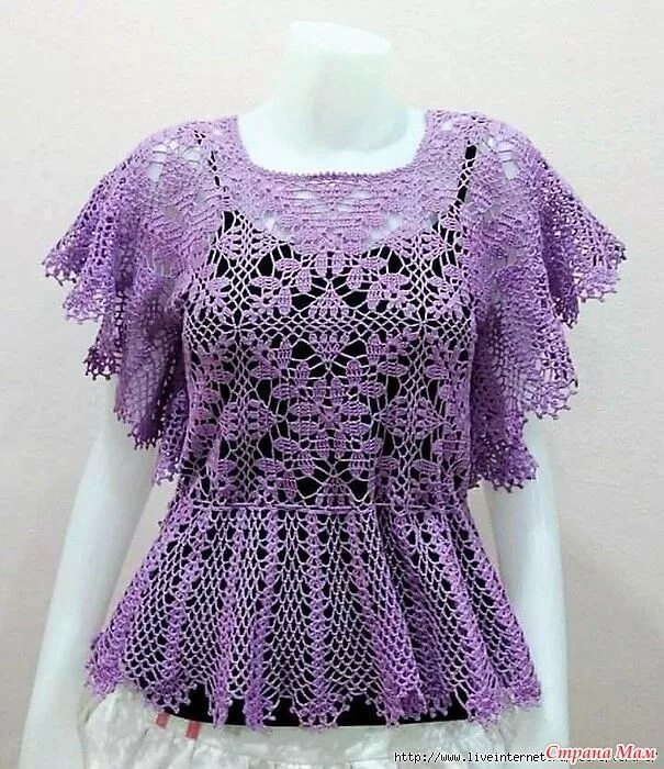 Летняя кофточка крючком фото Сиреневая ажурная кофточка. Vestidos de ganchillo, Blusas tejidas de moda, Vesti