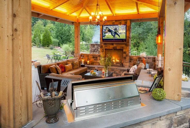 Летняя кухня барбекю фото Fire Pit Designs - Premier Backyard Living Outdoor kitchen, Outdoor fireplace, O