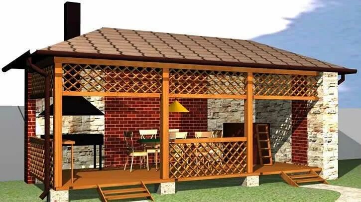 Летняя кухня беседка для дачи фото Проект беседки с мангалом Беседка, Небольшой задний дворик, Патио