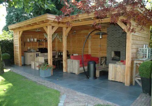 Летняя кухня для дачи фото бюджетный вариант Houten terrasoverkapping voor levensgenieters met smaak - Bowisse Terrasoverkapp