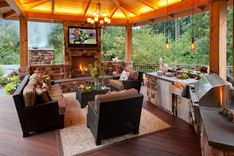 Летняя кухня фото цена outdoor-cooking-station-Deck-Traditional-with-Ambient-Landscape-Lighting-built-i