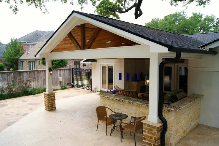 Летняя кухня навес фото Contemporary Patio Cover, Kitchen and Firepit - Texas Custom Patios Covered pati