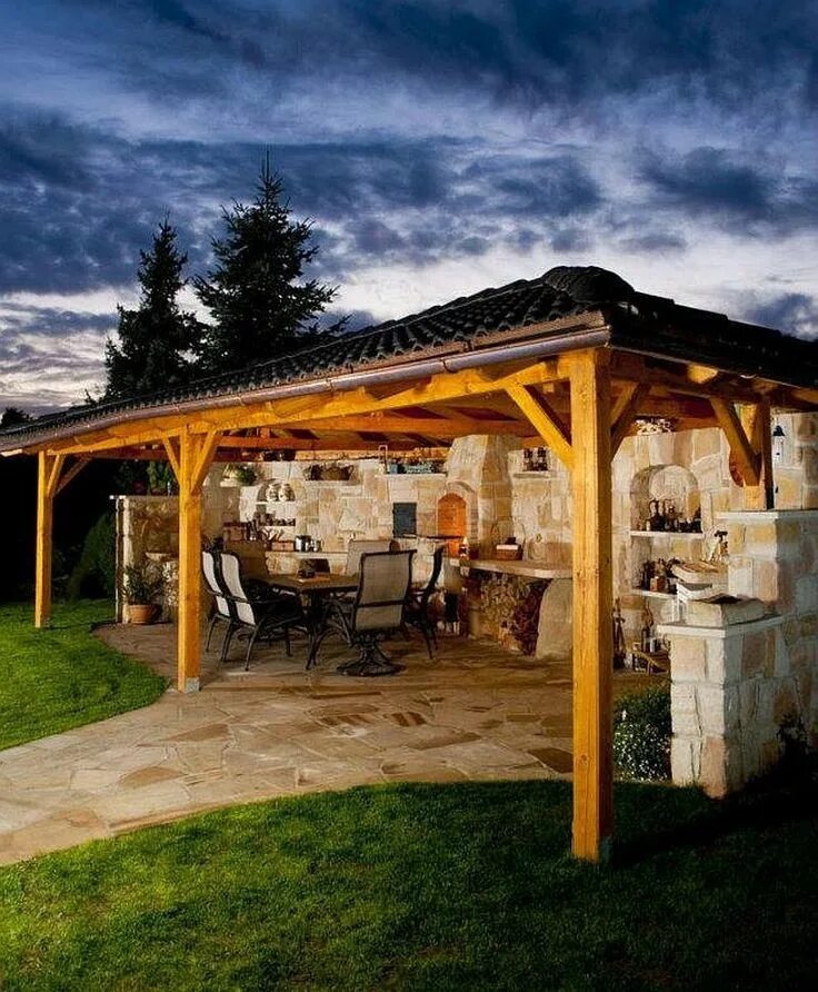 Летняя кухня навес фото Parrilleras y cocinas de verano rústicas. Outdoor kitchen design, Outdoor firepl