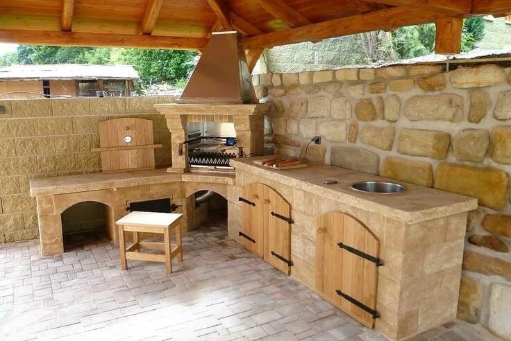Летняя кухня с мангальной зоной фото Pin by Dusica Milic on Letnjikovac Backyard kitchen, Outdoor bbq kitchen, Outdoo