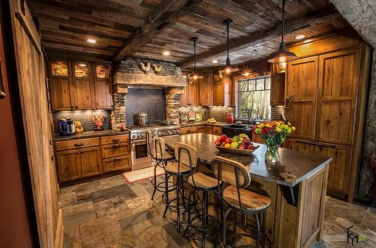 Летняя кухня в русском стиле дизайн интерьера Rustic kitchen design, Rustic house, Log home kitchens