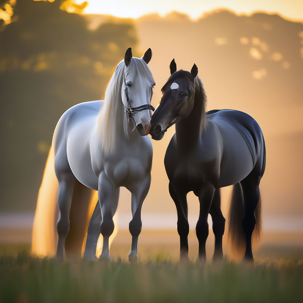 Лошади парами фото "A pair of horses in love is standing ." - image created in Shedevrum
