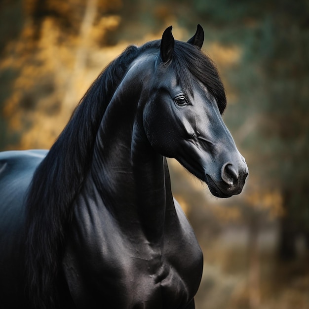 Лошади темные фото Premium Photo A horse walks in front of a house with a forest in the background.