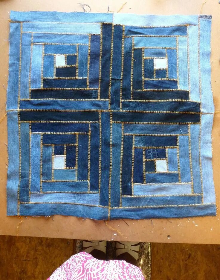 Лоскутное шитье из джинсы самое интересное фото Denim Logcabin Patchwork Crazy patchwork, Denim patchwork, Denim quilt patterns
