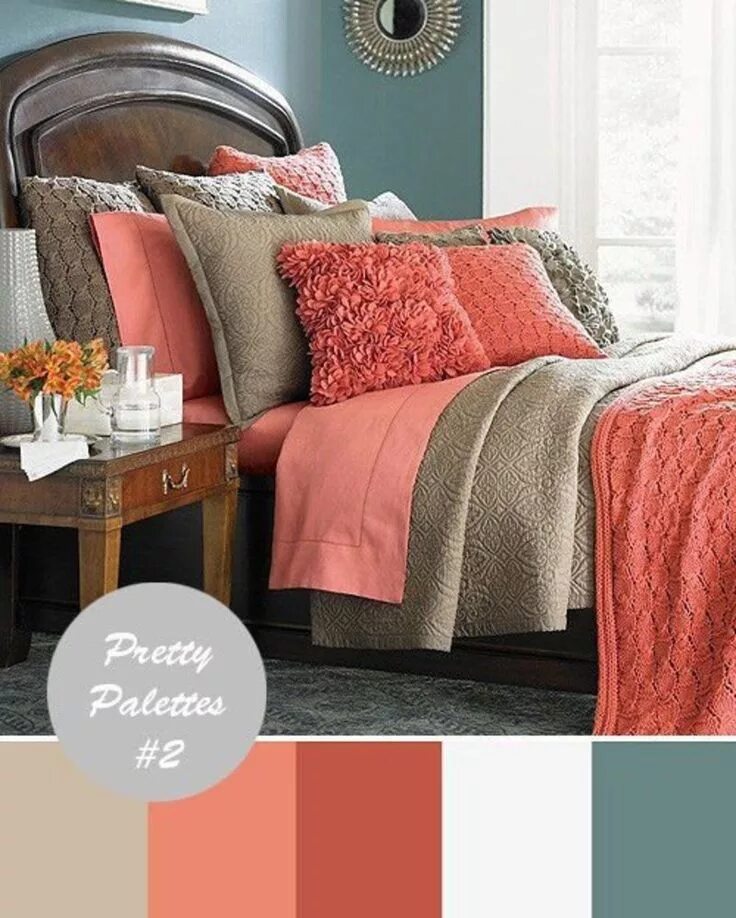 Лососевый цвет с чем сочетается в интерьере 32 #Best-Ever Bedroom #Palettes ... Bedroom color schemes, Beautiful bedroom col
