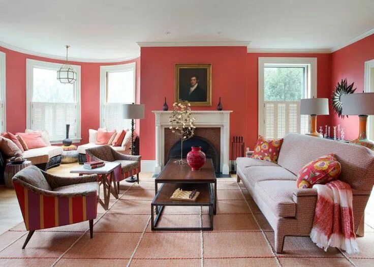 Лососевый цвет в интерьере 10 Red Living Room Ideas and Designs