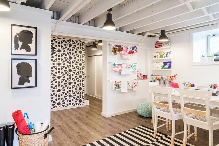 Магазин студия дизайна 3 exposed painted ceiling 3 creative wall layout 3 accent wall 3 industrial pend