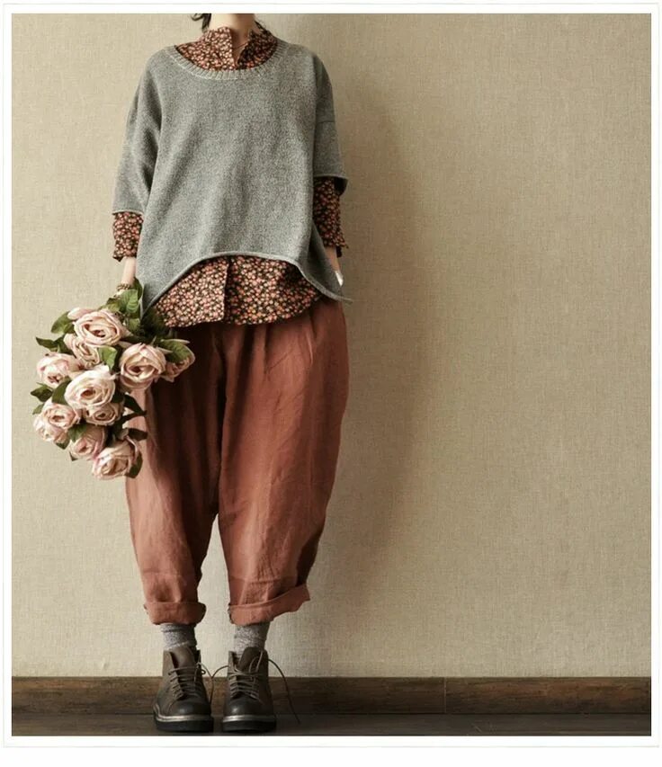 Магазин женской одежды в стиле бохо Orange Turnip Pants Casual Linen Long Pants Big Pocket Loose Pants -- Women Clot