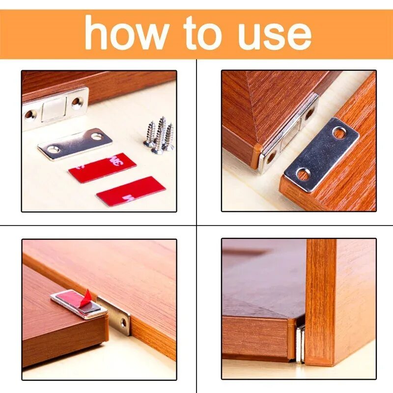 Магнит на дверь фото 4/5/6/10 Pcs Ultra Thin Magnetic Door Catch with Sticky Pads, Stainless Steel Ca