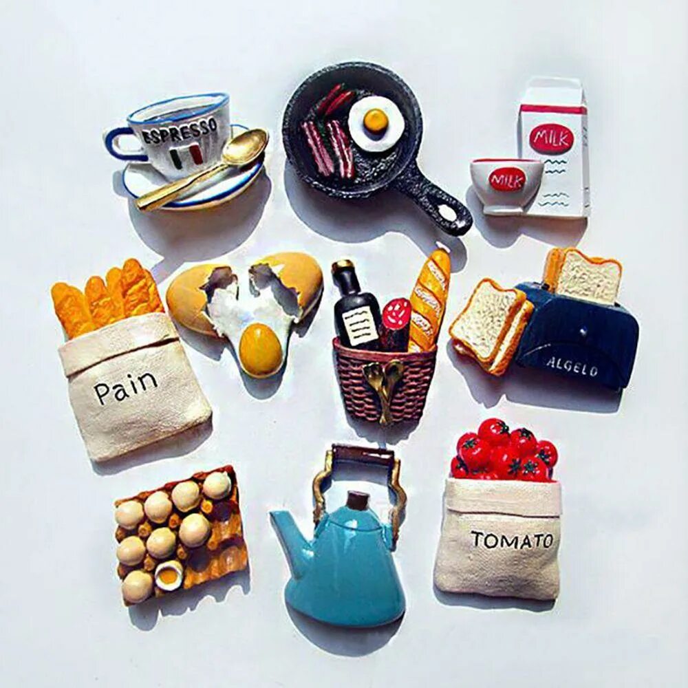 Магнит на холодильник фото заказать Tools Refrigerator Ornament Magnetic Stickers Fridge Magnet Bread Egg Milk Carto