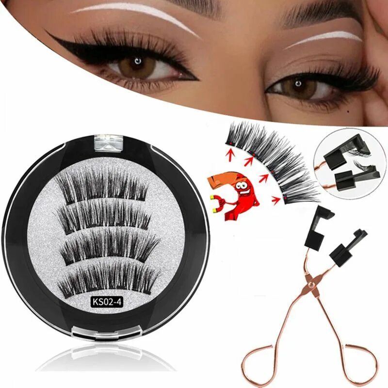 Магнит ресницы фото Magnetic Lashes Магнитные накладные ресницы 3D KS02-4 без клея и подводки многор