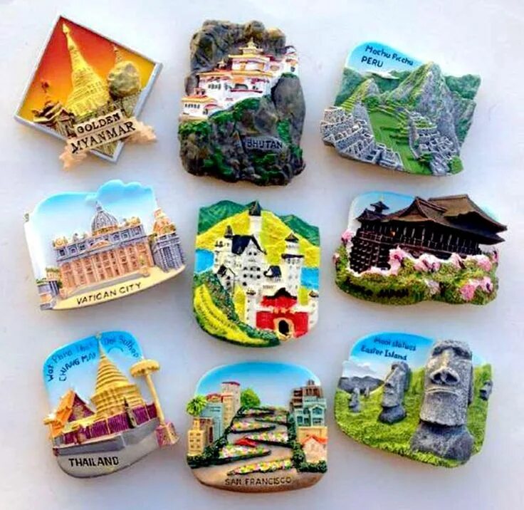 Магниты сувениры фото Vatican, Peru And Myanmar Thailand Chile Easter Island 3D Fridge Magnet World So