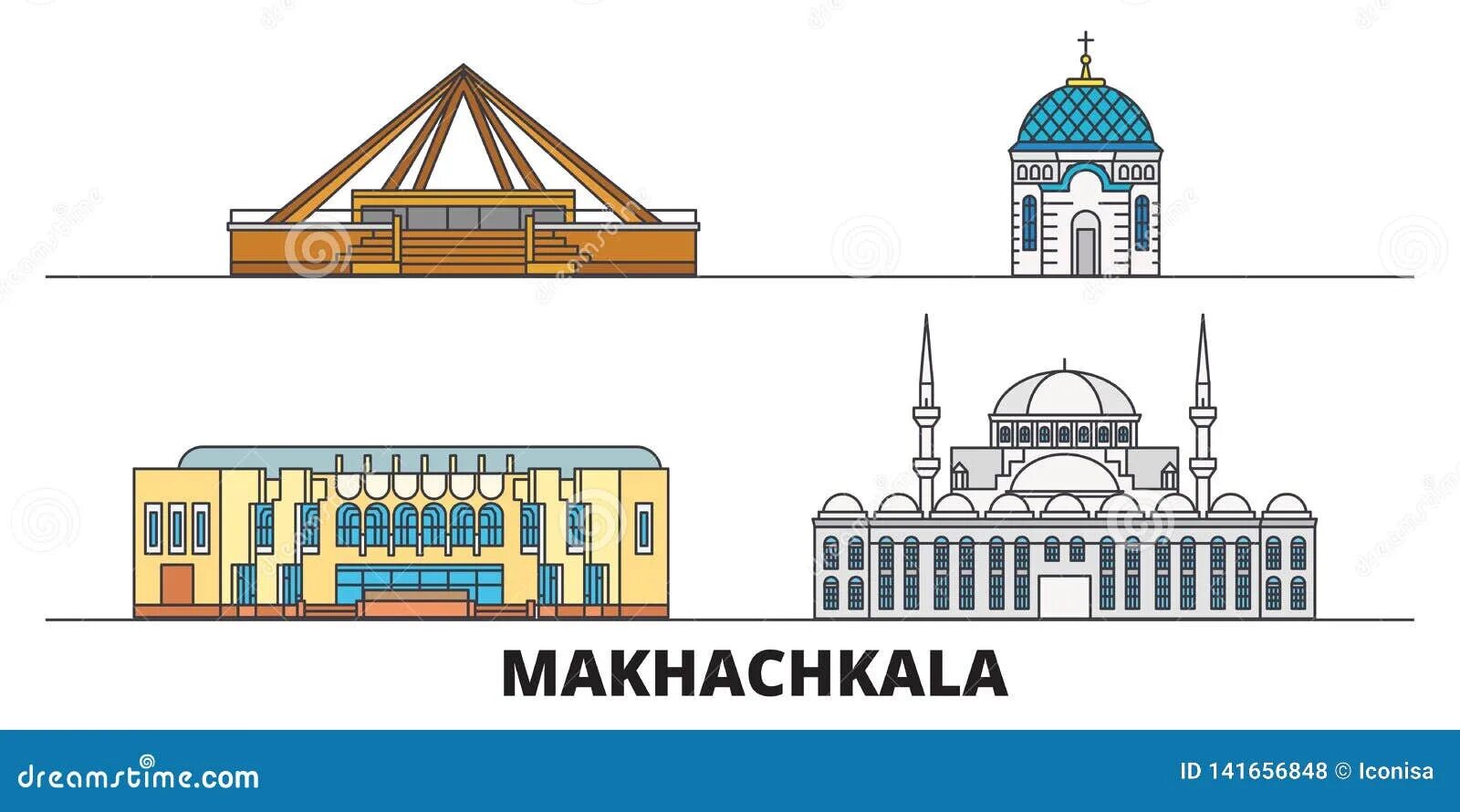 Махачкала нарисовать фото Russia, Makhachkala Flat Landmarks Vector Illustration. Russia, Makhachkala Line