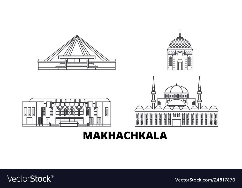 Махачкала распечатать фото Russia makhachkala line travel skyline set Vector Image