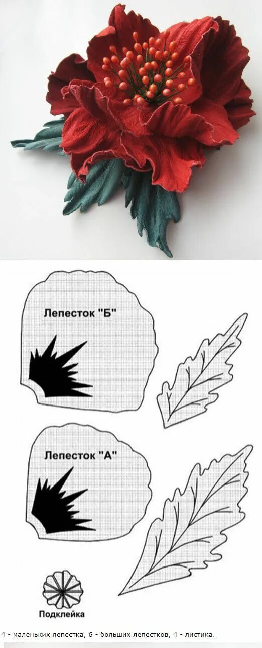 Мак из кожи выкройка цветы из кожи своими руками- видео и фото уроки Paper flowers, Paper flower kit,