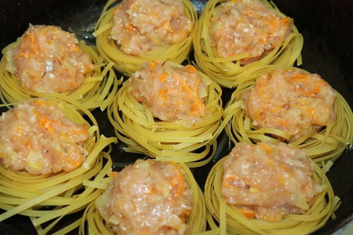 Макаронные гнезда с фаршем фото Фаршированные гнёзда: вкусный-быстрый обед или ужин Вкусно Дома Дзен