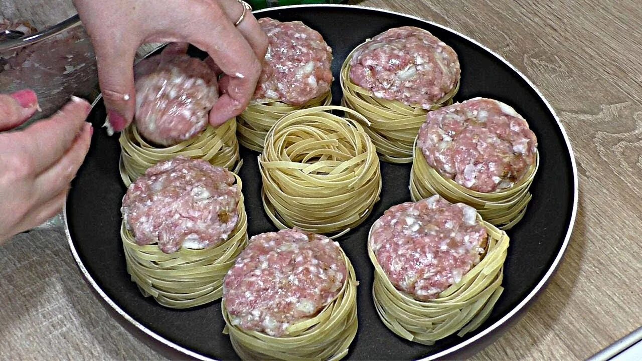 Макаронные гнезда с фаршем фото ГНЁЗДА ИЗ МАКАРОН с фаршем / Вкусный ужин за 30 минут! - YouTube