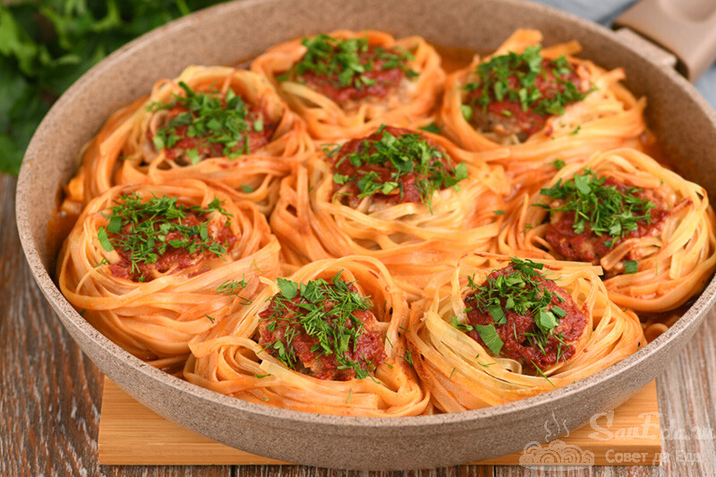 Макаронные гнезда с фаршем фото Макаронные гнёзда с фаршем. Домашняя вкуснятина. Дзен
