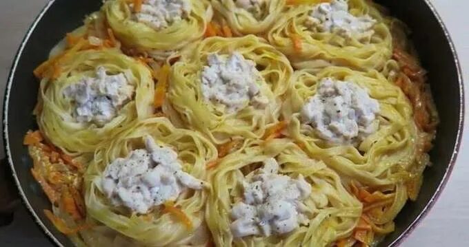 Макароны гнезда рецепты приготовления с фото Как приготовить макароны-гнезда с фаршем на сковороде - пошаговый рецепт с фото