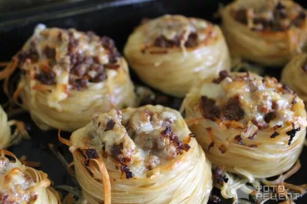 Макароны гнезда с фаршем фото Рецепт: Гнезда из макарон с фаршем хрустящие