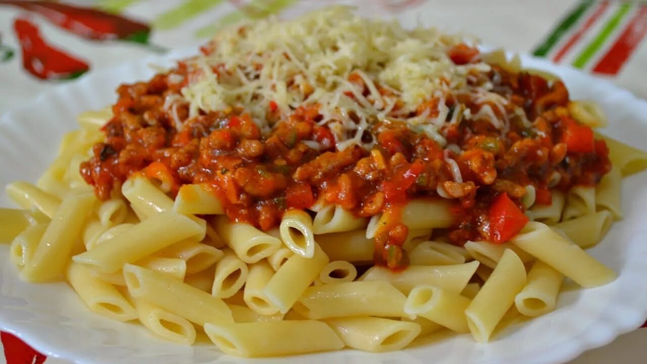 Макароны с фаршем фото Макароны по-испански с соусом Болоньезе - Pasta con Salsa Boloñesa! - YouTube