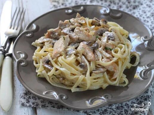 Макароны с грибами рецепты с фото Паста с шампиньонами и курицей в сливочном соусе - пошаговый рецепт с фото на По
